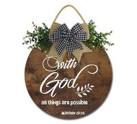 Geroclonup With God All Things are Possible Wood Sign Scripture Wall Art Bible Verses Wall Decor Wreaths Christian Inspirational Word Wall Hanging Decor for Living Room Home Office Church 28cm