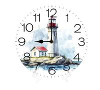 Geroclonup Wood Lighthouse Wall Clock 25cm - Beach Theme Decorative Clocks Rustic Battery Operated Nautical Bedroom Ocean Decoration Ticking Tropical Décor