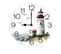 Geroclonup Wood Lighthouse Wall Clock 25cm - Beach Theme Decorative Clocks Rustic Battery Operated Nautical Bedroom Ocean Decoration Ticking Tropical Décor
