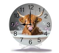 Geroclonup Wood Wall Clocks Bullock In Bathtub Frameless Battery Operated Silent Quartz Alphabet Letters Shabby Chic Clock for Living Room Office Home Kitchen Bathroom 25cm