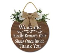 Geroclonup Wooden Hanging Sign Plaque, Welcome Kindly Remove Your Shoes Once Inside Door Sign Wood Wall Sign Retro Farmhouse Home Decor for Home Entryway Hallway 28cm