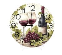 Geroclonup Wooden Wine Wall Clock Silent Non Ticking,Round Grape Retro Clocks Battery Operated Watercolor Vintage Desk Clock 25cm Quartz Analog Quiet Bedroom Living Room Home Decor