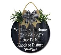 Geroclonup Working From Home Door Sign Funny Door Wreath Signs Farmhouse Please Do Not Knock Or Disturb Wooden Hanging Sign Rustic Wall Art Home Decoration for Home Porch Yard 30cm