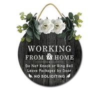 Geroclonup Working From Home Door Sign Please Do Not Knock or Ring Doorbell Sign with Buffalo Plaid Bow 30x30cm Leave Your Packages At Door Sign for All Seasons Home Office Porch Door Decoration