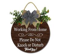 Geroclonup Working From Home Please Do Not Knock Or Disturb Door Sign with Wreath Buffalo Plaid Bow 28cm Do Not Disturb Front Door Sign for All Seasons Home Office Porch Door Decoration