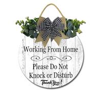 Geroclonup Working From Home Sign for Front Door 28cm Round Wood Hanging Sign Farmhouse Porch Decorations for Home Porch Yard