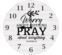 Geroclonup Worry About Nothing Pray About Everything - Philippians 4:6 Christian Wall Clock, Bible Verse Gifts, Man Cave Religious Wall Decor, God Quotes Wall Clock, Silent Non-Ticking Clocks 25CM