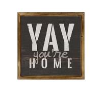 Geroclonup Yay You're Home Square Rustic Wood Signs,Vintage Wooden Farmhouse Plaque, Large Wood Framed Wall Hanging Decor 12"