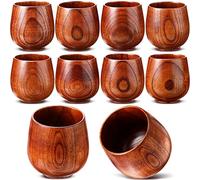 Gerrii 10 Pieces Wooden Tea Cup Wood Coffee Mug Water Japanese Solid Drinking Teacup Glass for Wine, Beer, Milk, Hot Drinks, 6 oz