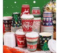 Gerrii 100 Set Christmas Paper Cups Disposable 12 oz with Lids Hot Chocolate Cups Coffee Cups Holiday Hot Cups for Hot and Cold Drinks Tea Water Bar Supplies Winter Season (Ugly Sweater Style)