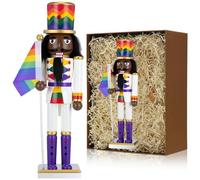 Gerrii 12 Inch Gay Pride Nutcrackers Figures Decor Wooden Christmas Nutcracker Ornament with Rainbow Flag Festive Collectible Crafts for Xmas Fireplace Table Decor Gifts (African American Nutcracker)