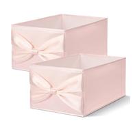 Gerrii 2 Pack Light Pink Bow Storage Bins Stylish Fabric Organizers with Bow Handles for Closet Dorm or Car 18.5" x 11.02" x 7.87" for Accessories Small Items