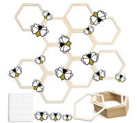 Gerrii 24 Pcs Honey Bee Honeycomb Decorations Include 8.2'' Wooden Hexagon 3D Bee Wall Backdrop Decor Honeycomb Beehive Sign for Baby Shower DIY Honeybee Birthday Party Decorations