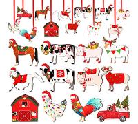 Gerrii 24 Pcs Wooden Farm Animal Christmas Ornaments Farmhouse Rustic | Xmas Ornaments Hanging Red Truck Christmas Tree Decorations Cow Pig Rustic Christmas Decor Ornaments for Xmas Trees Crafts