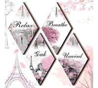Gerrii 3 Pcs Pink and Grey Bathroom Decor Paris Decor Relax Soak Unwind Breathe Wall Art Farmhouse Bathroom Wedding Newlywed Home Spa Laundry Accessories Wood Hanging Sign(11.81 x 6.69 Inch,Diamond)