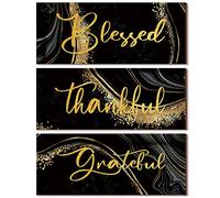 Gerrii 3 Pcs Thankful Grateful Blessed Wall Decor for Thanksgiving Christmas Abstract Marble Style Wall Decor Art Modern Wooden Hanging Wall Signs Plaque for Home Living Room Family(Classic Style)