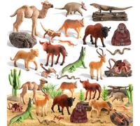 Gerrii 33pcs Desert Animal Figures Set Playset Model Trees Cactus Kit Diorama Project with Lizard Camel Scorpion Learning Educational Reptile Toy for Cake Toppers Birthday Gift Party Supplies