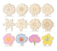 Gerrii 36 Pcs Mini Unfinished Wood Flower Cutout Floral Craft Supply Mini Wooden Handmade Decoration for DIY Craft Paint