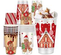 Gerrii 60 Pcs Christmas Paper Cups Xmas Disposable coffee Cups 16oz Christmas Cups for Drinking Tea Hot Cold Beverages, Elf Santa Snowman Gingerbread Cups Christmas Decoration(Gingerbread Man)