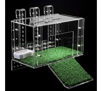 Gerrii Adjustable Turtle Basking Platform with Non-Slip Artificial Grass Ramp, 11.4 x 6.3 x 5.5 in Clear Acrylic Aquatic Turtle Topper Tank, Hanging Reptile Resting Dock with Feed Bowl for Aquarium