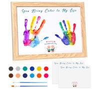 Gerrii Grandparents Day Family Handprint Kit, DIY Craft Keepsake Gift Wooden Frame with Paints, Brushes and Cards Family Gifts for Parents Grandparents Home Decor for Heartfelt Memory Creation
