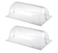 GERRIT 2 Packs Full Size Clear Chafing Dish Cover, Roll Top Bakery Pan Clear Plastic Food Display Lid for Cake Cupcake Exhibition (Rectangular)