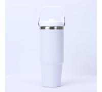 Gerrit 30 oz Stainless Steel Tumbler with Flip Straw & Handle, Insulated Double Walled Water Bottle for Home, Office, Car, Leak Proof, Reusable Cup 2-in-1 Straw & Sip Lid Women Men (White)