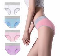 Gerrit 5 Pack Women's Underwear High Waisted Cotton Briefs Stretch Panties Soft Full Coverage Underpants (A,L)