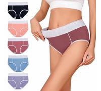 Gerrit 5 Pack Women's Underwear High Waisted Cotton Briefs Stretch Panties Soft Full Coverage Underpants (F,L)