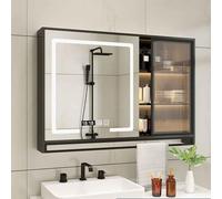 GeRRiT Bathroom Modern Rectangular Wall Cabinet with 1 Door Waterproof Mirror Cabinet Toilet Cabinet Anti-Fog Weatherproof Mirror (Color B Size 80cm)