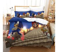 Gerrit Bedding Double Bed Set Sonic Vs Mario Printed Double Size Bedding Sets Super Soft Microfiber Duvet Covers with Zipper with Pillowcases Hypoallergenic for Kids Teenagers Adult Aged Bedding