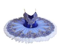GeRRiT Blue Embroidered Pancake Platter Tutu, Professional Ballet Tutu for Kids Adult Girl Dance Ballerina Party Dress Leotard Costumes,Blue,140