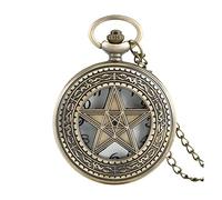 GeRRiT Bronze Five Stars Shape Quartz Pocket Watch Half Hunter Vintage Pendant Gifts for Men Women 80cm Necklace Chain