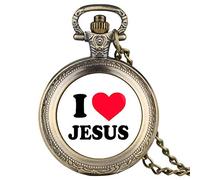 GeRRiT Bronze Pocket Watch for Female Male I Love Jesus Series Pocket Watches for Men Women Elegant Pendant Watch Link for Friend