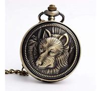GeRRiT Bronze Retro Arctic Wolf Pattern White Hour Dial Necklace Chain Women Men Quartz Pocket Watch
