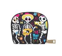 GERRIT Card Cases Holder Day of The Dead Mariachi Skeletons Leather Credit Card Accordion Wallet Card Organizer Case for Women Men