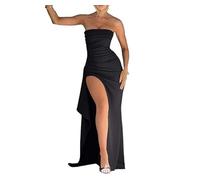 GeRRiT Evening Dress Women's One-line Collar Tube Top Dress Fashion Sexy Backless High Slit Long Skirt Autumn (Color : Schwarz, Size : M)