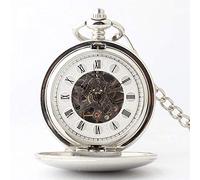GeRRiT Fashion Casual Stainless Steel Men Pocket Watch Skeleton dial Double Open Silver Hand Wind Mechanical Male Fob Chain Watches