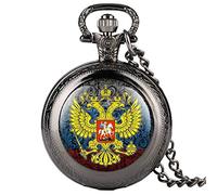 GeRRiT Fashionable Double-Headed Eagle Pattern Quartz Pocket Watch for Men, Classic Black Pocket Watches for Boys, Thin Chain Pendant Watch for Women,Mens Pocket Watch with Chain