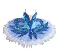GeRRiT Girl Professional Ballet Tutu Skirt, Ballerina Party Dress Ballet Dance Costume Platter Pancake Ballerina Party Dress Competition Practice Wear,Blue,170