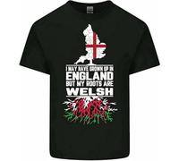 GeRRiT Grown Up in England But My Roots are Welsh Men's Funny T-Shirts Wales Rugby Size XXL Black