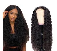GERRIT Long Curly Wigs for Women 26 Inch Lace Front Black Wig Deep Wave Natural Curls Wig HD Transparent Lace Closure Wigs Heat Resistant Lace Frontal Human Hair Wig, Natural Black