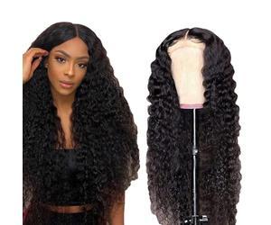 GERRIT Long Curly Wigs for Women 26 Inch Lace Front Black Wig Deep Wave Natural Curls Wig HD Transparent Lace Closure Wigs Heat Resistant Lace Frontal Human Hair Wig, Natural Black