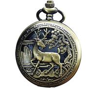 GeRRiT Mechanical Pocket WatchClassic VintagePendant Pocket Watches, Mens Pocket Watch with Chain, Bronze Hollow sika deerpocket Watch Retro flip Pocket Watch