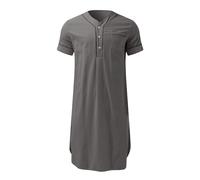 GeRRiT Men's Nightshirt Cotton Sleep Shirt V Neck Mid-Length Short-Sleeve with Pocket Shirt Pajama(Grey,M)