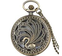 GeRRiT Pocket Watch and Chain Antique Peacock Quartz Pocket Watch Retro Style Hollow Beauty Necklace Pendant Creative Gift Animal Watch