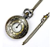 GeRRiT Pocket Watch - Mens Quartz Pocket Watch with Necklace Classic Flower Engraved Pocket Watch Retro Dual Dial De