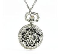 GeRRiT Pocket Watch - Mens Quartz Pocket Watch with Necklace Fashion Classic Lady Four Petals Hollow Pocket Watch Pe