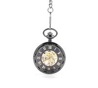 GeRRiT Pocket Watch - Mens Quartz Pocket Watch with Necklace Retro Wheel Roman Scale Large Pocket Watch Court Flip