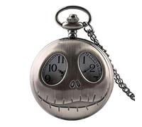 GeRRiT Pocket?Watch?Necklace Tim Burton The Nightmare Quartz Pocket Watch Retro Frog Big Eyes Jack Skellington Necklace Pendant,Gray